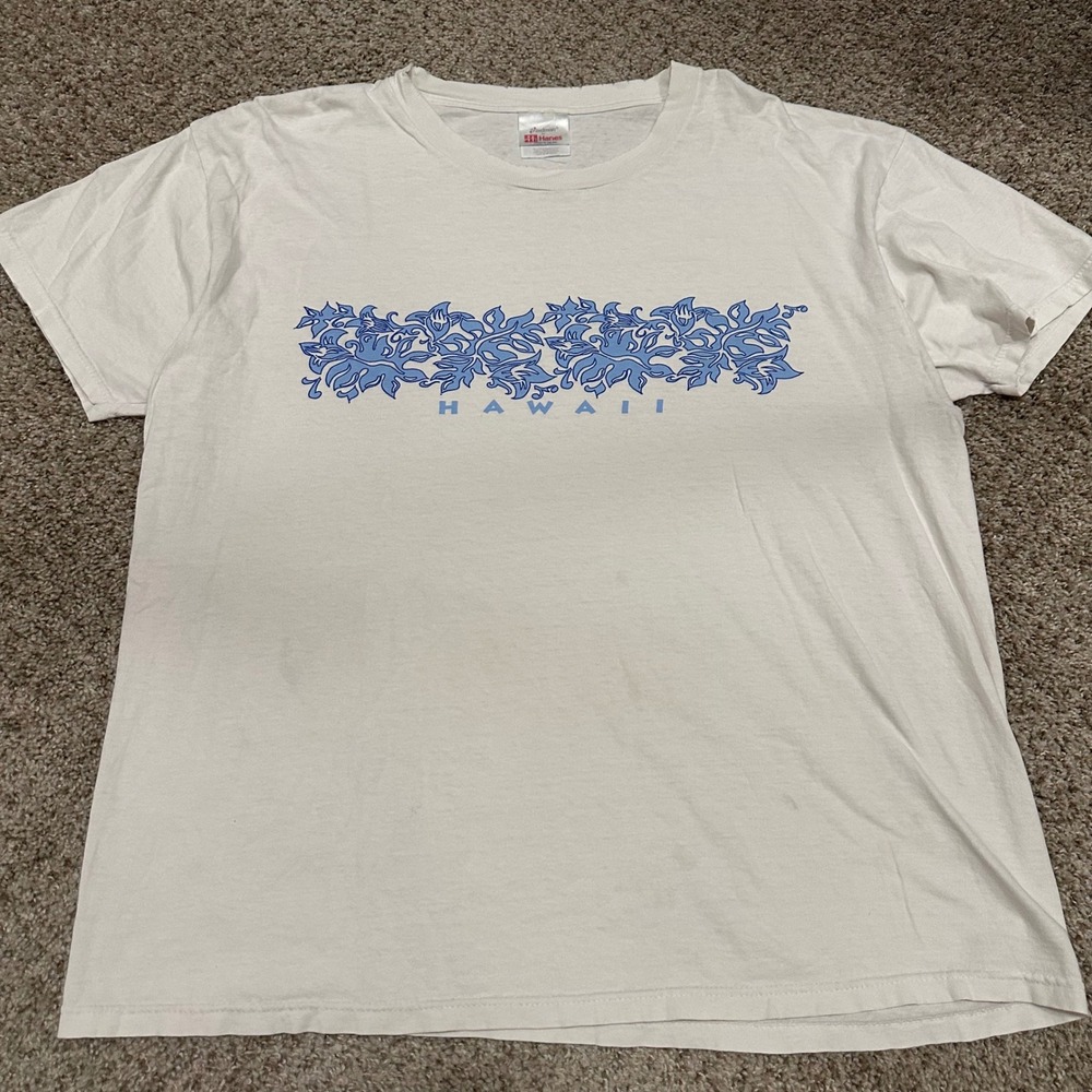 Vintage Hanes Mens Hawaii T Shirt XL White Preowned Distressed Stains Graphic